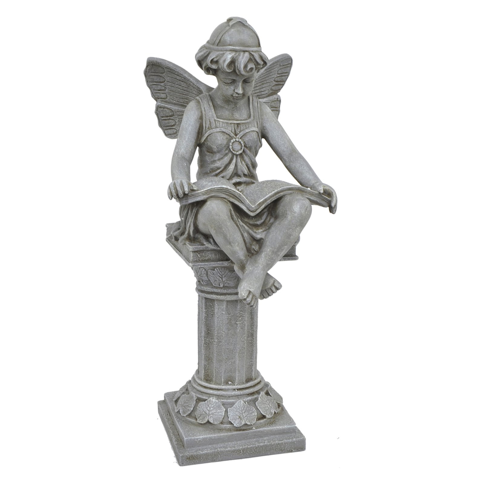 Three Hands Fairy on Pedestal Reading Book Garden Statue