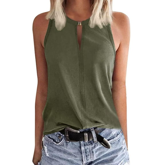 Tank Top For Women, Summer Fashion Casual Round Neck Loose Casual Solid Color Sleeveless T Shirt For Women Green