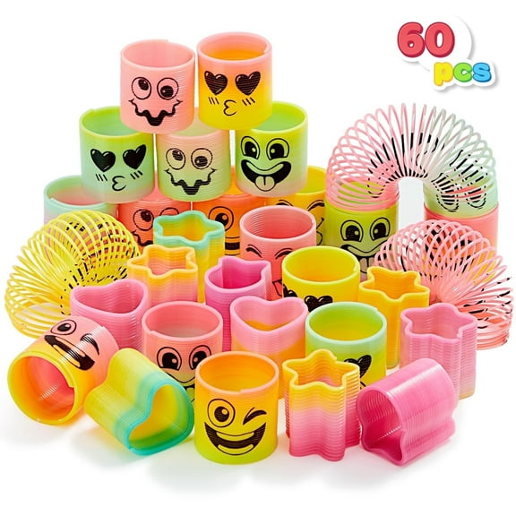 Joyfy 60 Pcs Party Favors for Kids Mini Spring Toys Plastic Coil Rainbow Fidget Toy Party Supplies for Birthday Goodie Bag Stuffers Pinata Fillers