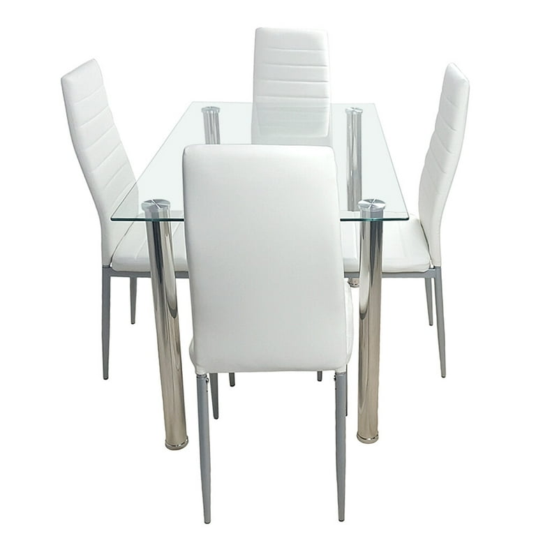 Modern 4-Seat Glass Dining Table with Stainless Steel Legs