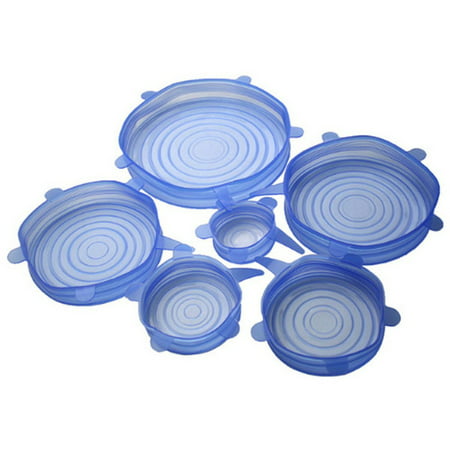 OUBORUI 6PCS/Set Silicone Food Lids Flexible Sealing Stretch Suit Pan Bowl Dish Covers Blue