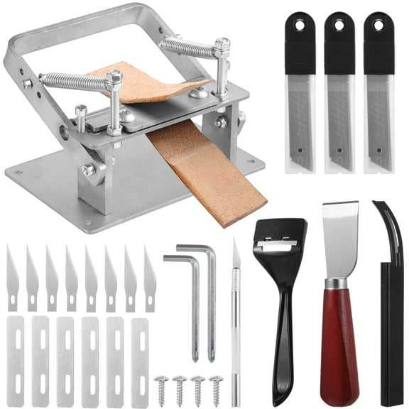 Stainless Steel Manual Leather Skiver Set with Adjustable Thickness & 44 Blades for DIY Leather Craft Projects