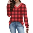thumbnail image 5 of Ltctricy Women's Long Sleeve T Shirts V Neck Plaid Plus Size Tunic Tops Soft Casual Tees Loose Trendy Blouses(Red,X-Large), 5 of 7