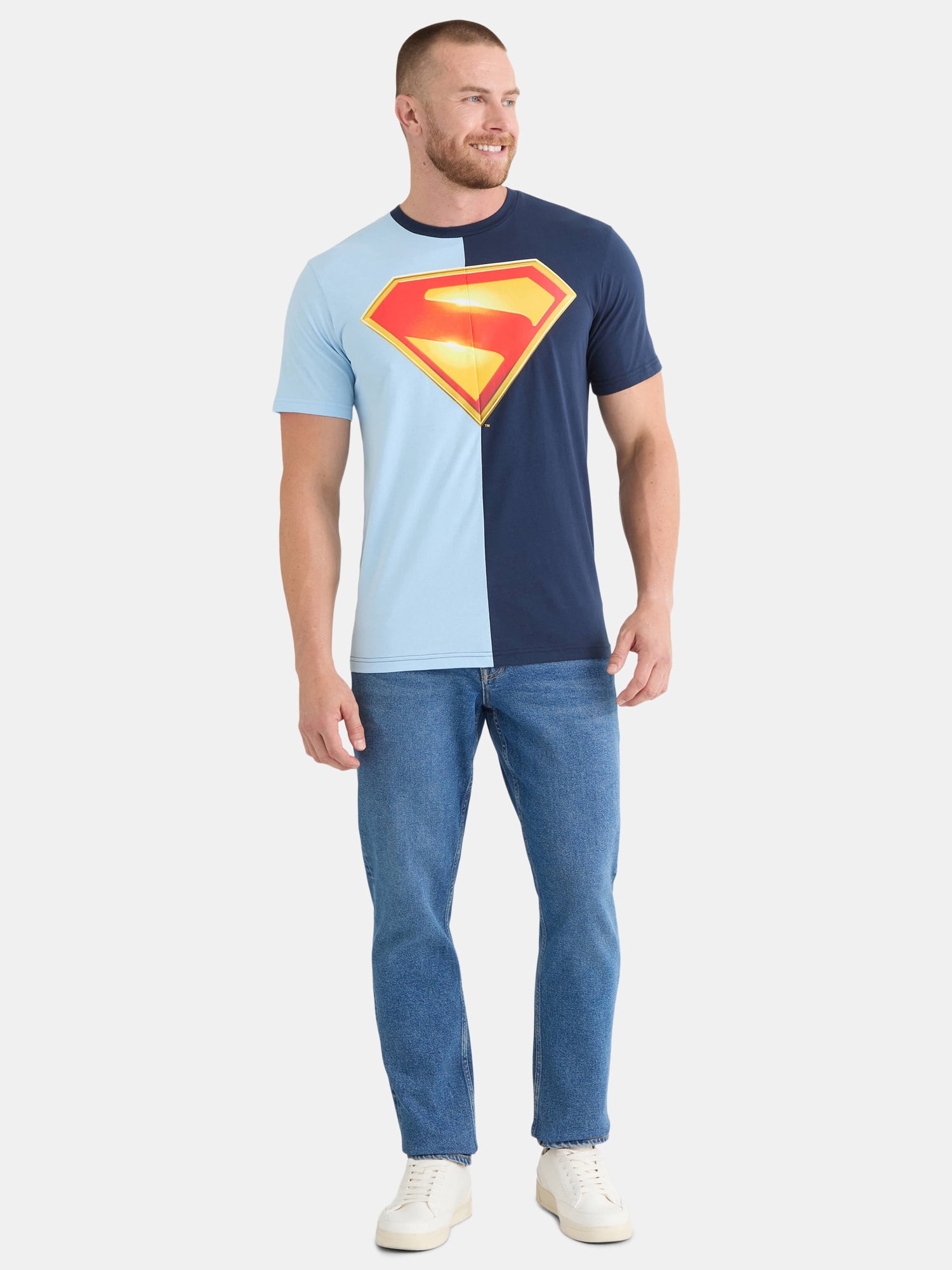 Superman Men's and Big Men's Two Tone Graphic Tee with Short Sleeves, Sizes S-3XL