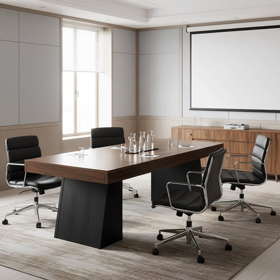 Finmind 55" Small Conference Table for 4, Modern Wood Meeting Table with Trapezoidal Legs, Black