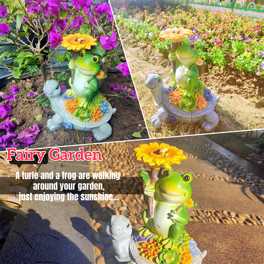10 Inch Solar Turtle Garden Statue Outdoor Decor Animal Figurine Light for Patio Yard Outside Home Art Ornament Gifts