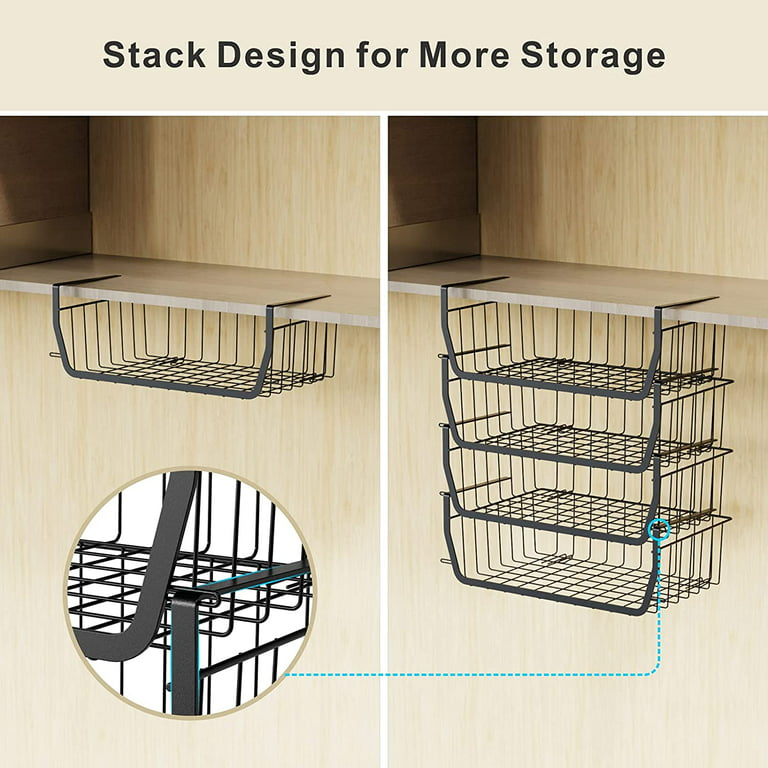 Under Shelf Basket, Veckle 4 Pack Stackable Under Cabinet Storage Space  Saving Hanging Basket Easy to Install Pantry Org - Walmart.com