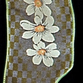 The Ribbon People Green and White Checkered Flowers Wired Craft Ribbon 2.5" x 20 Yards