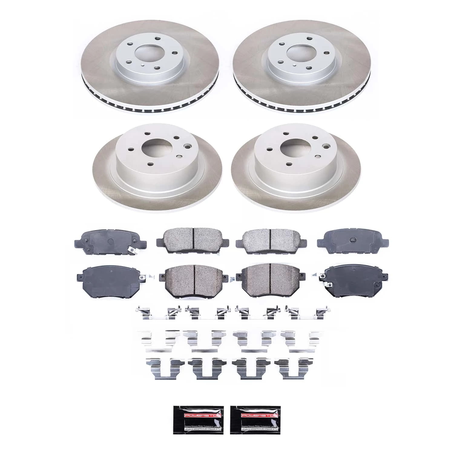 PowerStop Front and Rear Semi-Coated Rotor and Low-Dust Ceramic Brake Pad Kit SC117