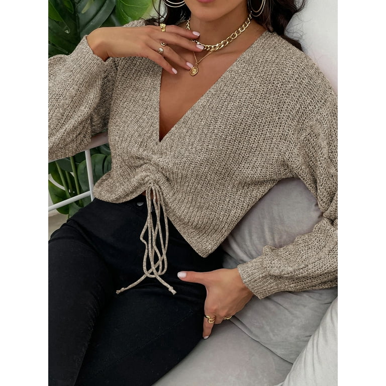 Sexy Fashion Tie-Up V-Neck Knit Sweater Sexy Fashion Tie-Up V-Neck Knit Sweater