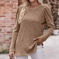 thumbnail image 5 of WREESH Womens Loose Crewneck Sweatshirt Fashion Round Neck Color Long Sleeve Blouse Khaki, 5 of 7