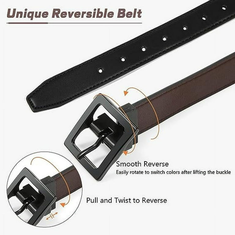 AWAYTR Reversible Kids Belts for Boys - Brown and Black Leather Belt for  School Uniform Casual Jeans 