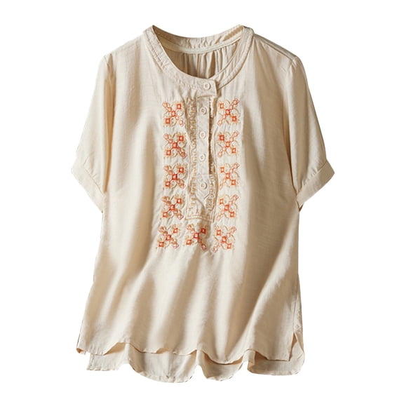 Embroidered Linen Tops For Women,Womens Boho Tops Embroidered Blouses For Women Women's Peasant Tops Hemp Shirt Women Bohemian Tops For Women Cotton Spring Tops Gauze Tunic Tops Pullover Shirts