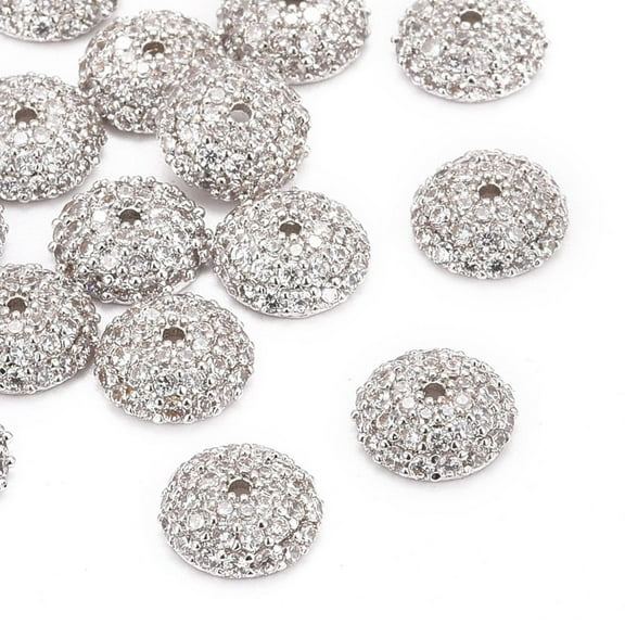 Apetalous Half Round/Dome Brass Micro Pave Cubic Zirconia Bead Caps Platinum 8x3mm Hole: 1mm