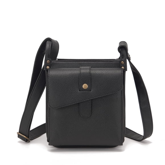 Crossbody Purse, Full Grain Leather Crossbody Bag With Built-in Wallet, Large Capacity Adjustable Strap Multiple Compartments Metal Zippers, Black
