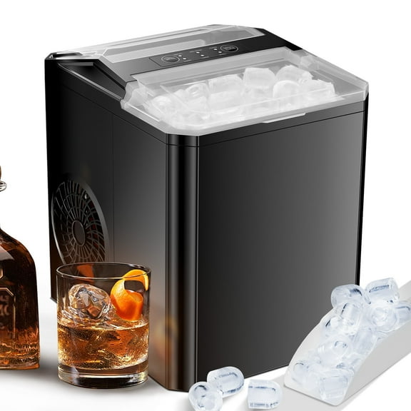 Bigleap Ice Maker, Portable Countertop Icemaker Machine, Self Cleaning Quiet 2 Sizes Bullet Cubes Makers, Basket for Home Kitchen Party,Black