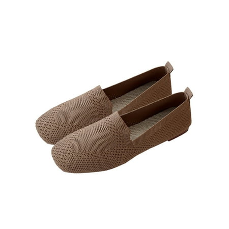 

Lacyhop Women Flats Square Toe Casual Shoe Slip On Flat Shoes Walking Fashion Pumps Comfort Knit Upper Khaki 5.5