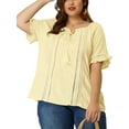 thumbnail image 5 of Agnes Orinda Women's Plus Size Tassel Shirts Summer Tops Hollow Out Ruffled Sleeve Lace Blouses 4X Yellow Cream, 5 of 8