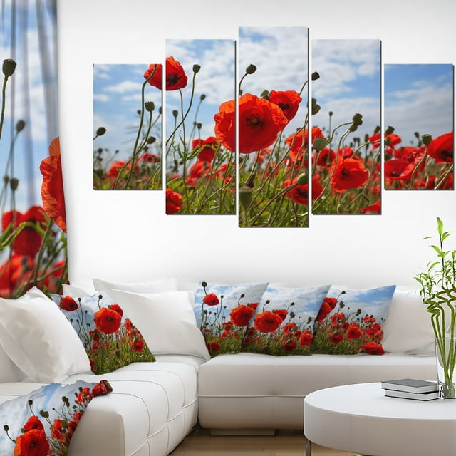 Photo de Fleurs de Coquelicot Rouge Vif - Œuvre d'Art Florale sur Toile