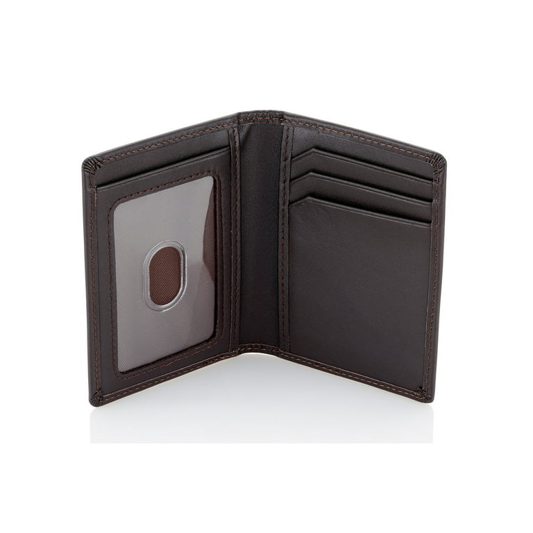 Brown Leather Men's Long Wallet Bifold Brown Slim Front Pocket