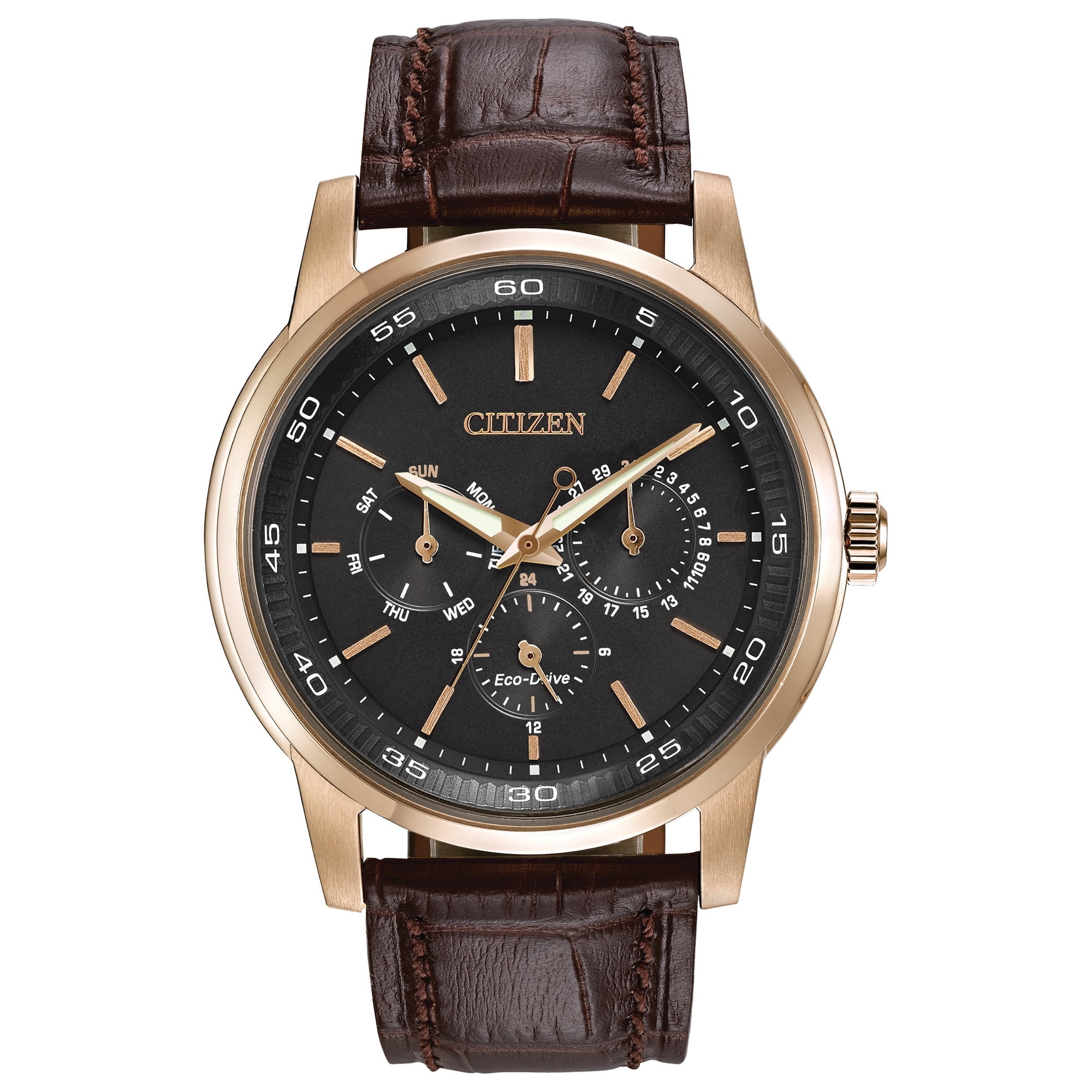Citizen Eco-Drive Men's Rose Gold-Tone Brown Leather Watch BU2013-08E