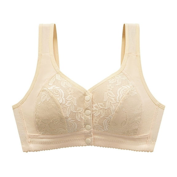 ATOYSOY Everyday Bra Daily Floral Lace Breathable Push Up Underwear Wireless Front Closure Button Workout Girls Teens Smoothing Comfy Bra Beige