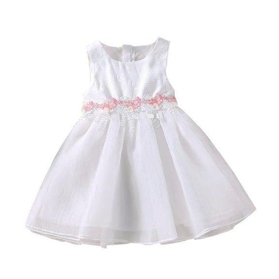 Otqutp Formal Flower Girls Sundress Toddler Baby Girls Sleeveless Tulle Birthday Dresses Party Dress Dress Outfits for Wedding Party 6M-3 Years(White,9-12 Months)