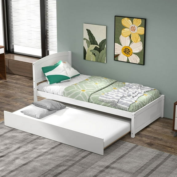 GETYES Rustic Wooden Frame Daybed with Durable Pop-Up Trundle, White