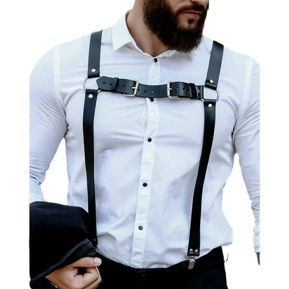 Adjustable PU Leather Suspenders Elastic Suspenders Mens Dress Suspenders for Casual Wear