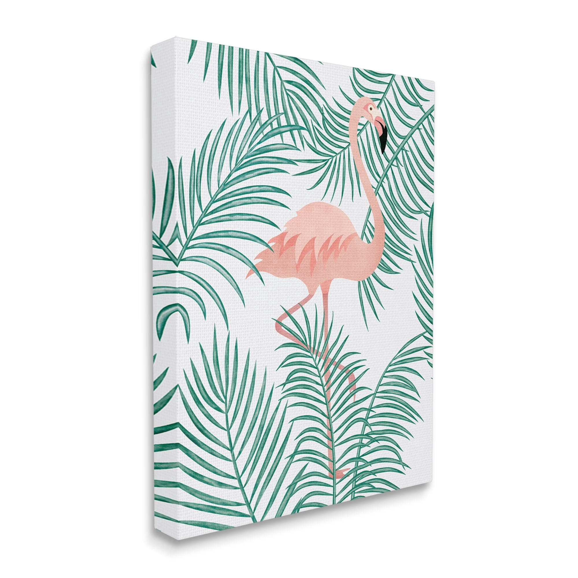 Stupell Flamingo Perched Tropical Palm Leaves Landscape Painting Gallery Wrapped Canvas Print Wall Art
