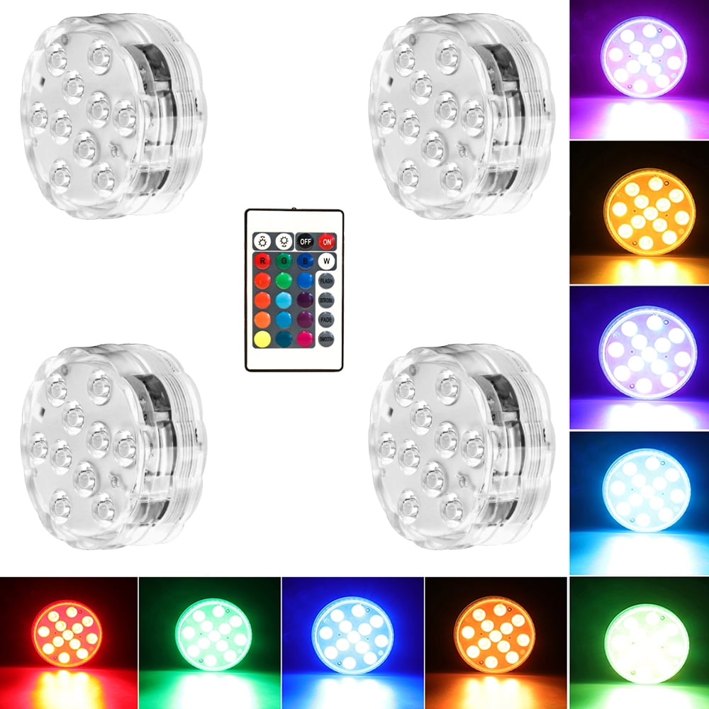Honche Submersible Lights Underwater Waterproof LED Pond Lights Remote Garden Pool Party Color Changing Christmas Decoration Lighting(4 Packs)