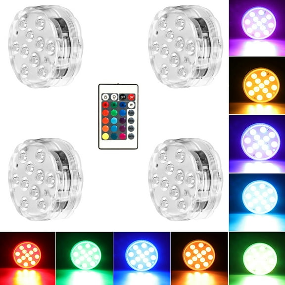 Honche Submersible Lights Underwater Waterproof LED Pond Lights Remote Garden Pool Party Color Changing Christmas Decoration Lighting(4 Packs)