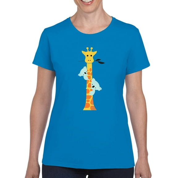 Image Conscious Koalas Climbing A Giraffe T-Shirt Women -Jay Fleck Designs, Female Large