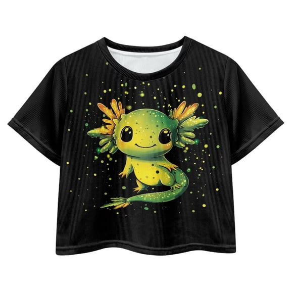 Uourmeti Axolotl Crop Top for Girls 12-14 Cute Short Crewneck Pullover Summer Loose Sports T-Shirt Kids Short Sleeve Tops