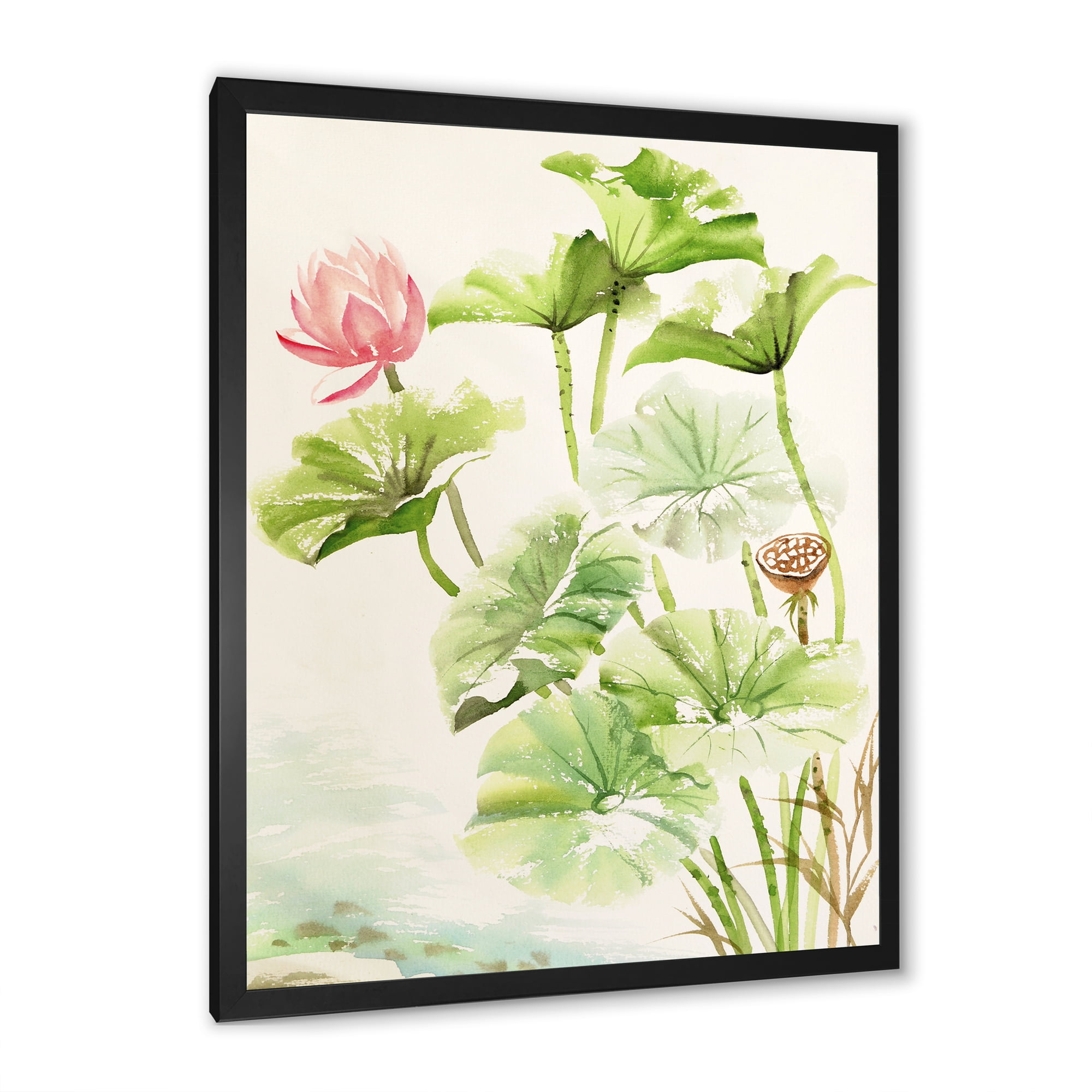 Designart 'Ancient Pink Lotuses In The Pond IV' Traditional Framed Art Print