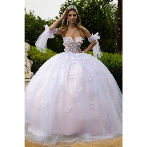 Women's GLS Gloria Pink and Blue Quinceanera Dress 3D Floral Ball Gown Gl3570 Size S Blue/pink