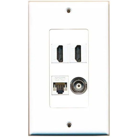 RiteAV - 2 Port HDMI 1 Port BNC 1 Port Cat5e Ethernet White Wall Plate Decorative