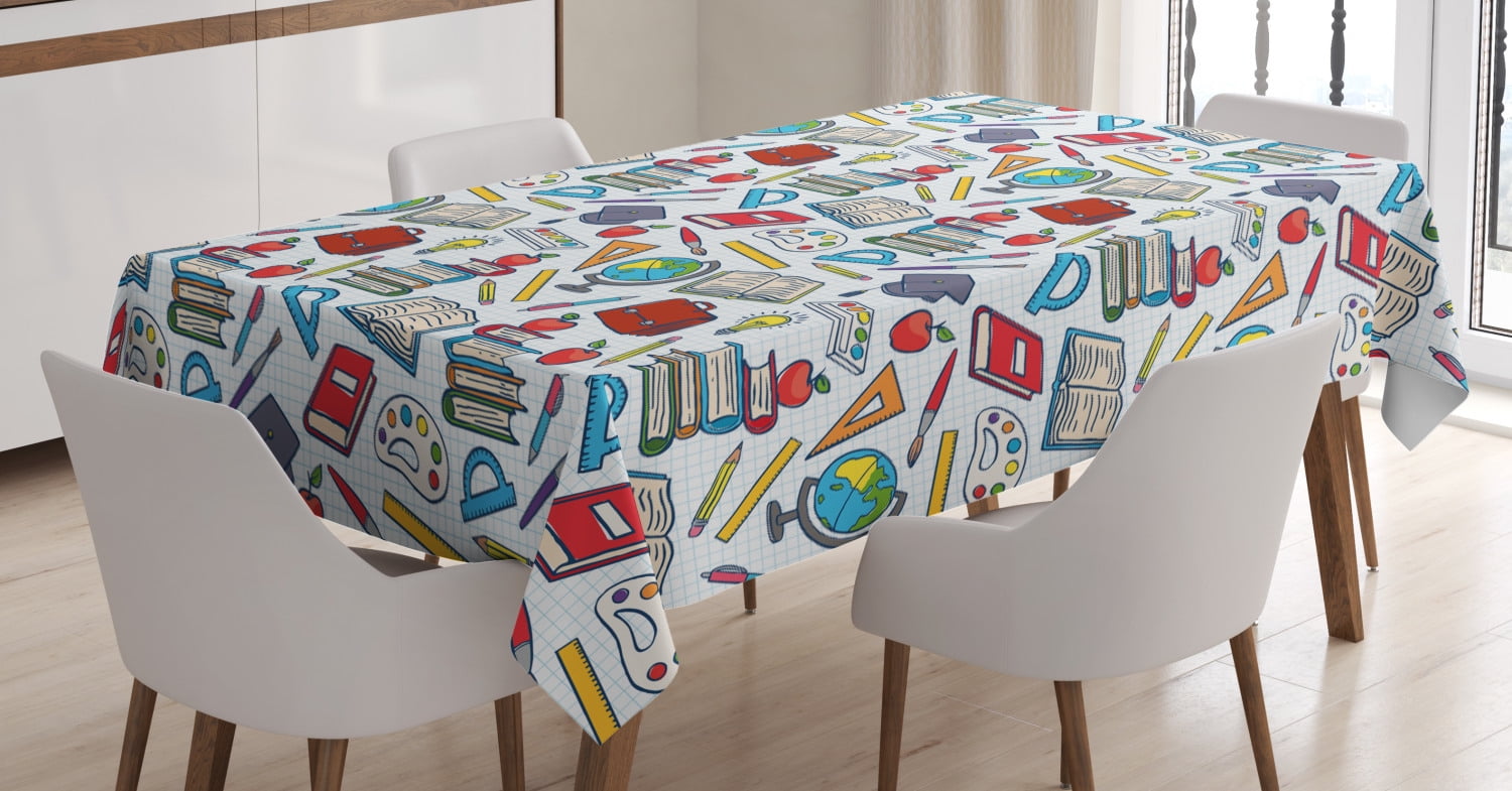 Lunarable Saying Tablecloth 52 X 70 Deep Sky Blue Mustard Rectangular Table Cover for Dining Room Kitchen Decor Summer Theme Girls Just Wanna Have Sun Calligraphy with Sunflowers