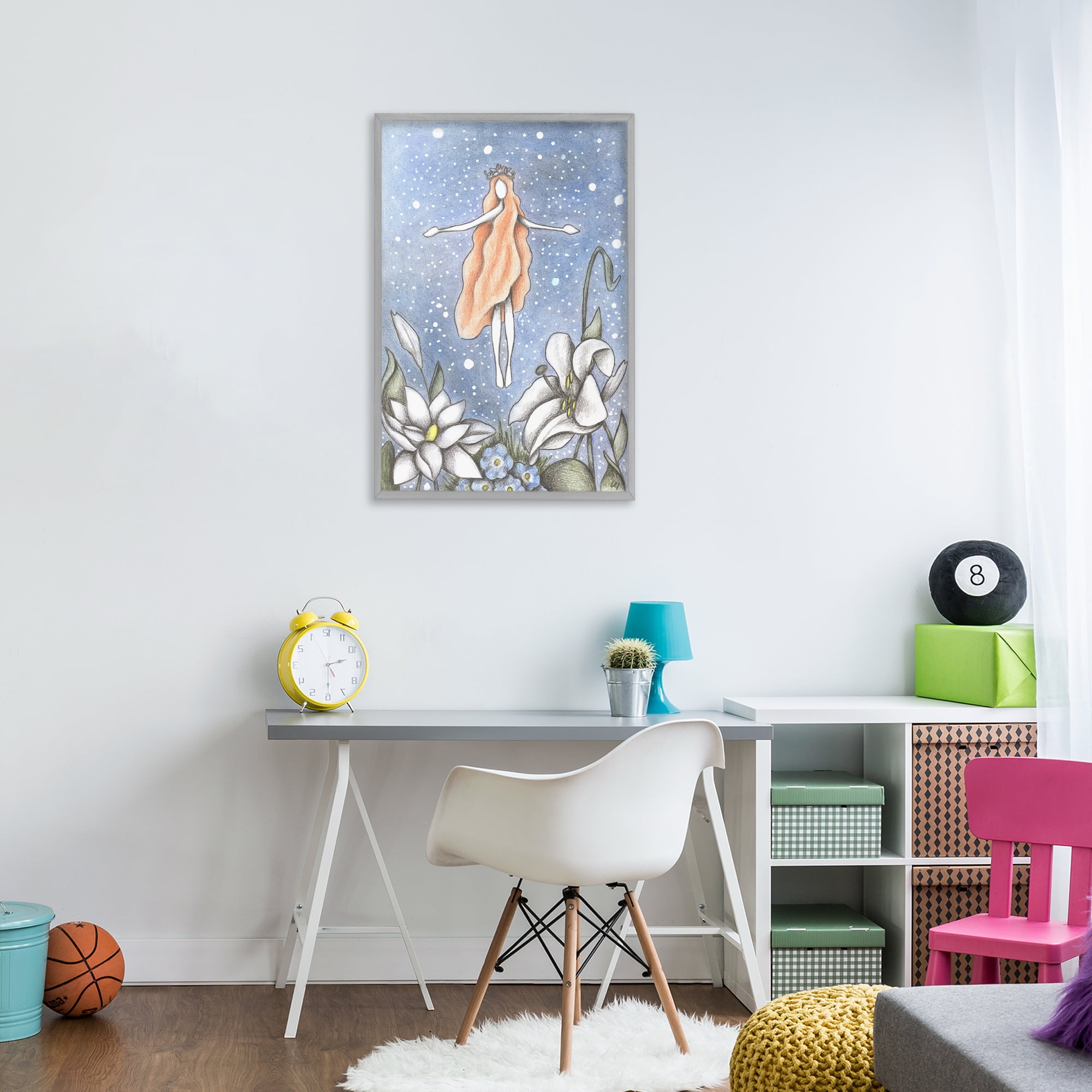 Mystical Garden Fairy Sparkle Gray Framed Giclee Art, design by Cecilia Battaini