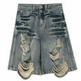 thumbnail image 4 of Women's Casual Pants Ripped Five Point Jeans Summer Retro Loose High Street Wide Leg Design, 4 of 4