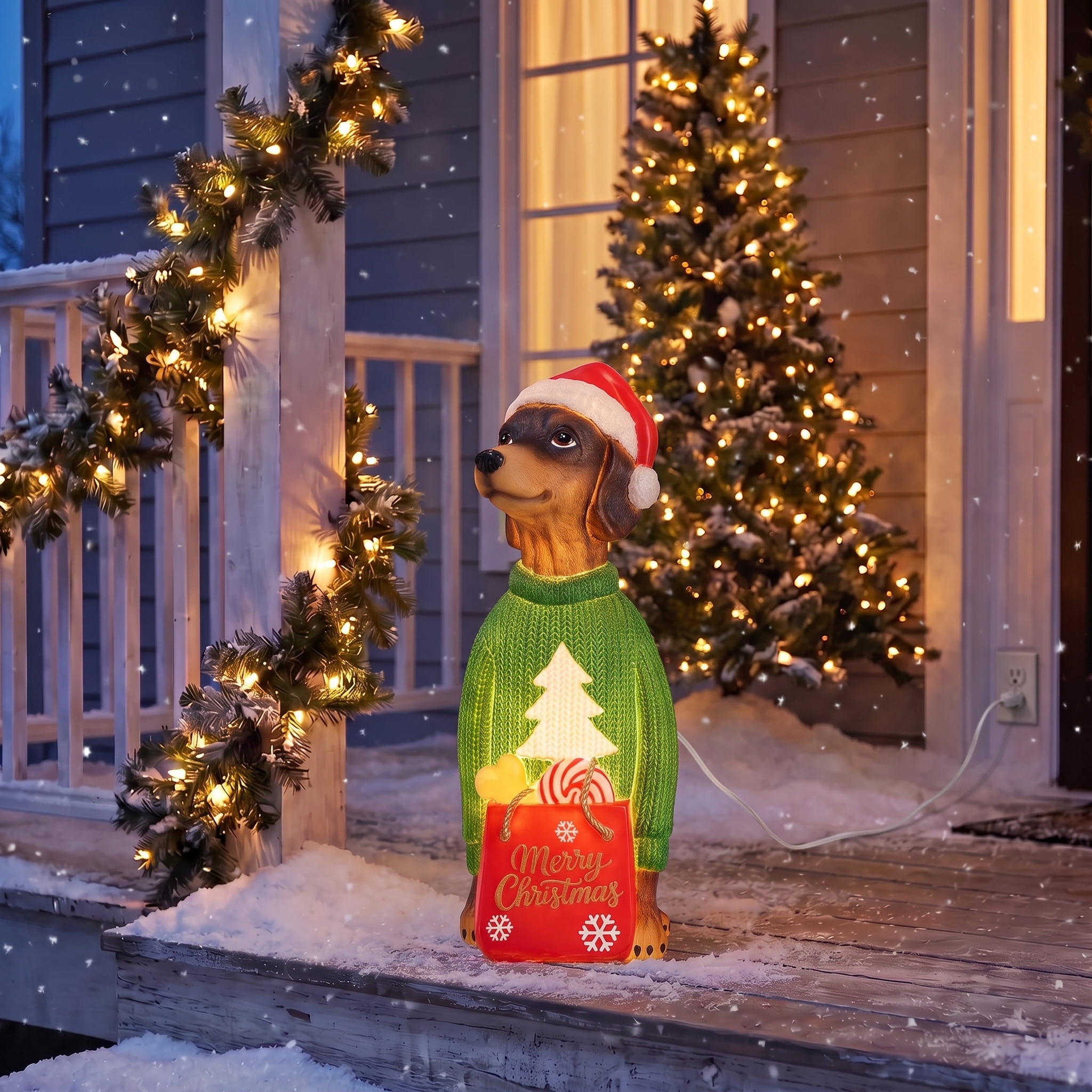 Lighted Blow Mold Dachshund Indoor/Outdoor Christmas Decoration, Multicolor, 24", by Holiday Time