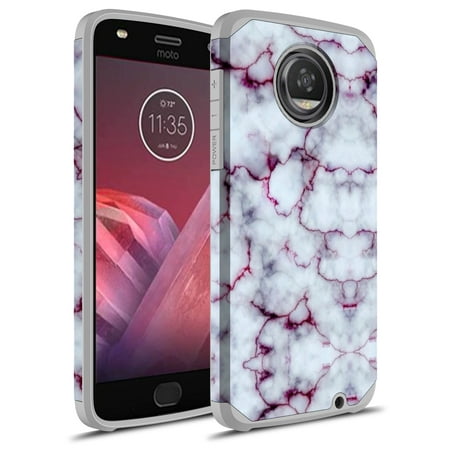 Moto Z2 Play Case, Moto Z Play (2nd Gen.) Case, Rosebono Hybrid Dual Layer Shockproof Hard Cover Graphic Fashion Cute Colorful Silicone Skin Case for Moto Z2 Play - Pluple Marble