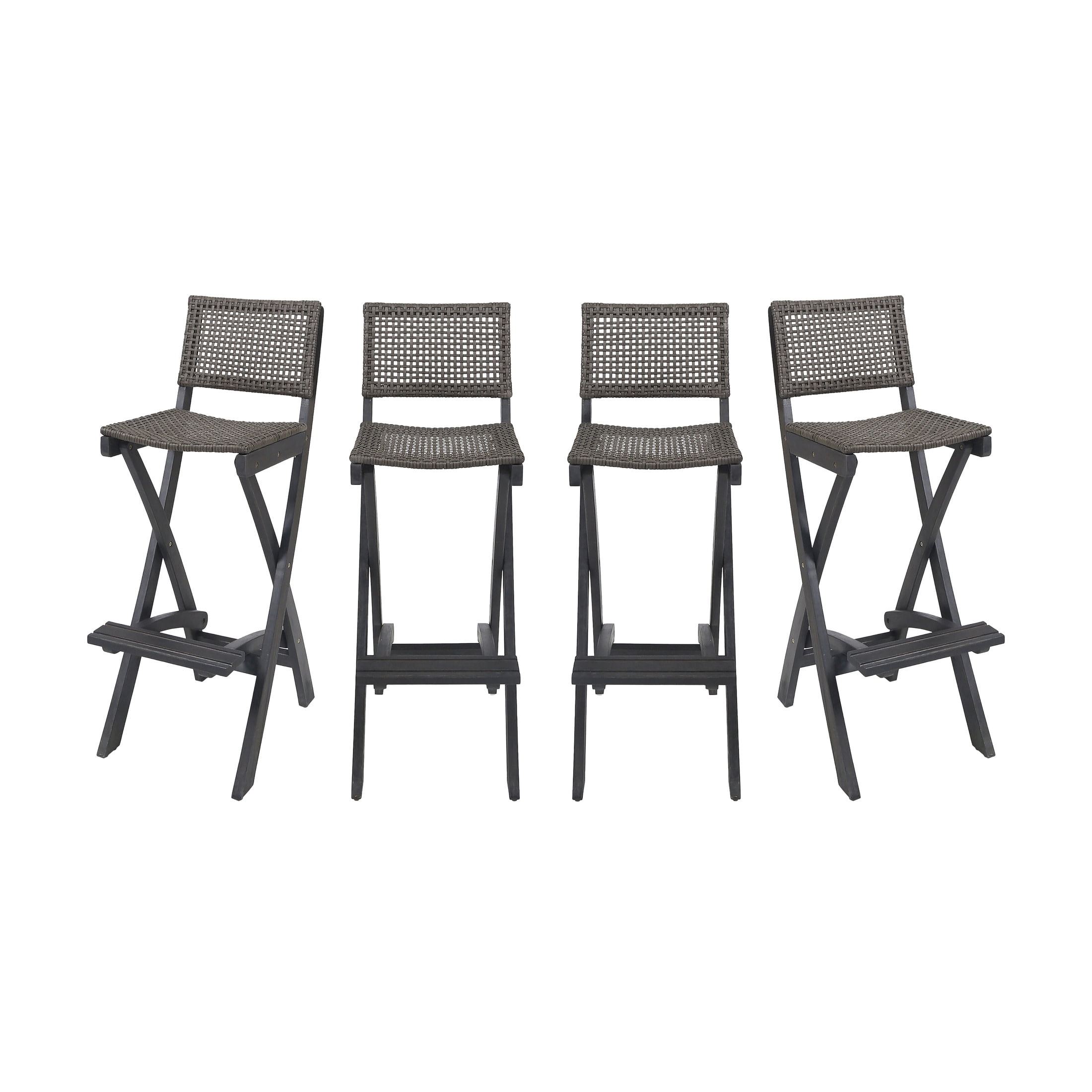 Noble House Polaris Outdoor Folding Acacia Wood Barstool in Dark Gray (Set of 4)