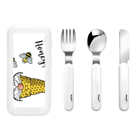 

Salouo Gnome Sweet Honey Pattern 3 Pieces Toddler Utensils Kids Silverware Set Stainless Steel Utensils for Kids Children Safe Spoons Forks & Knife Dishwasher Safe