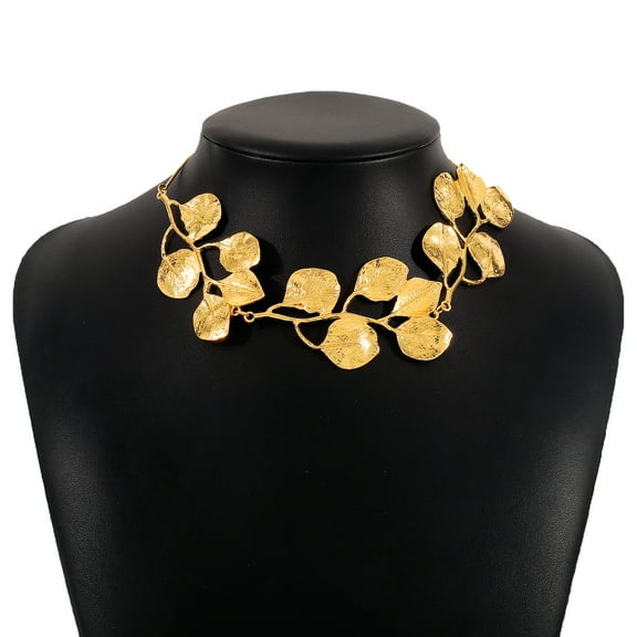 Namzi Necklace Exaggerated Leaf Plant Collar Necklace Party Prom Vintage Jewelry,Gold