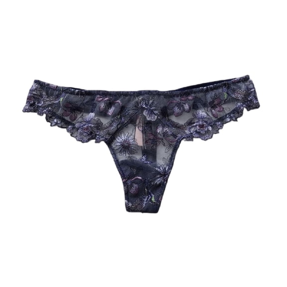 Victoria's Secret Very Sexy Floral Embroidered Thong Panty Dark Blue Size Small NWT