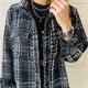 thumbnail image 4 of Chaqueta a cuadros con botones para mujer, abrigo holgado de manga larga con cuello vuelto para mujer, color negro XXL, 4 of 7