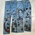 thumbnail image 4 of Pantalones de chándal con bordado de mariposa para hombre y mujer, pantalón informal a rayas con cordón, Color verde oliva, 1:1,, 4 of 5