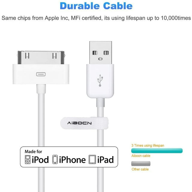Aibocn MFi Certified 30 Pin Sync and Charge Dock Cable para iPhone 4 4