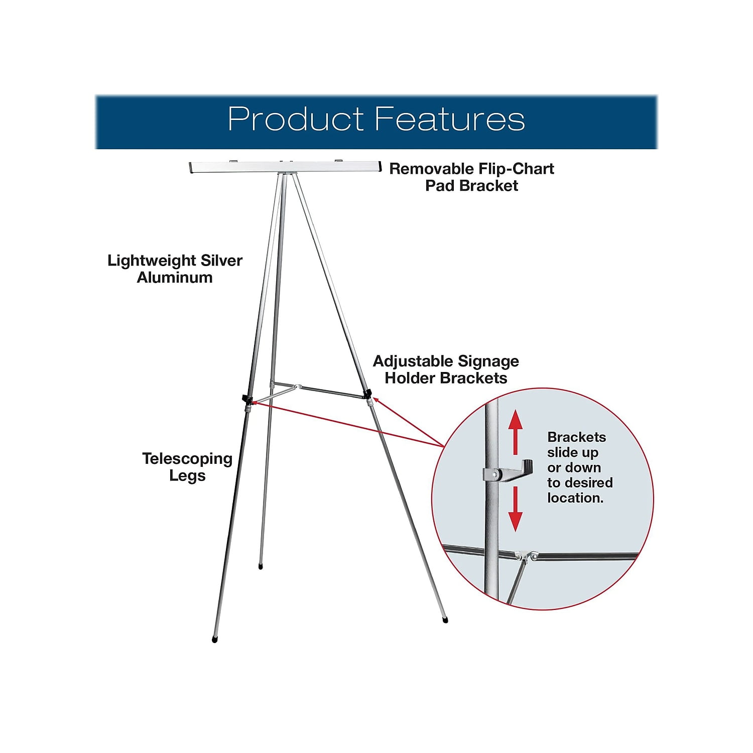 Excello Global Products Flip Chart Presentation Easel 70" Silver Aluminum 2/Pack (EGP-HD-0295)